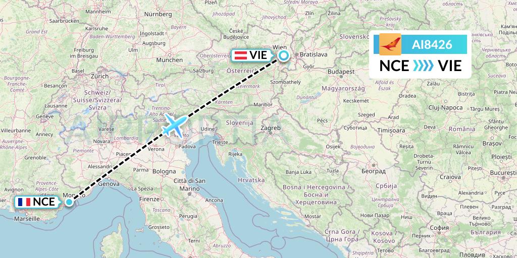 AI8426 Air India Flight Map: Nice to Vienna