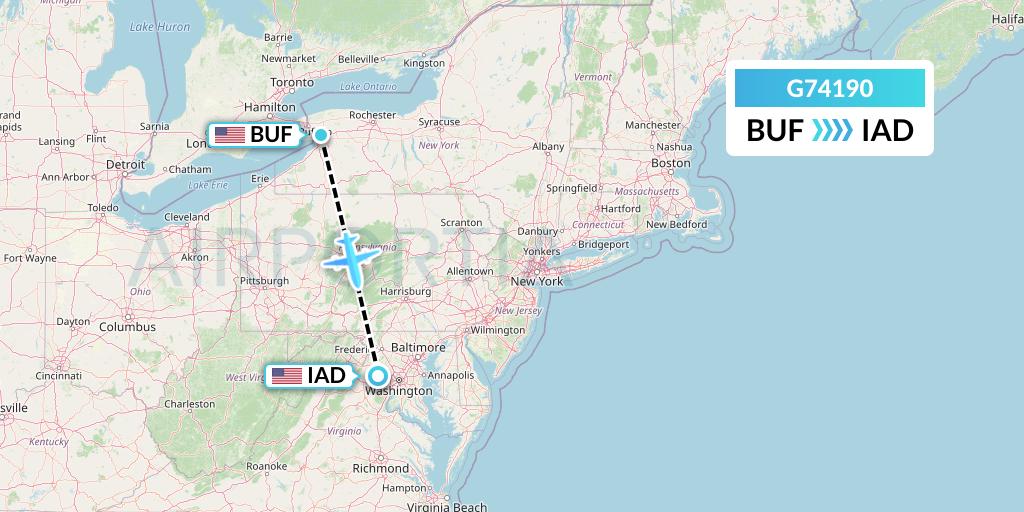 G74190 GoJet Flight Map: Buffalo to Washington