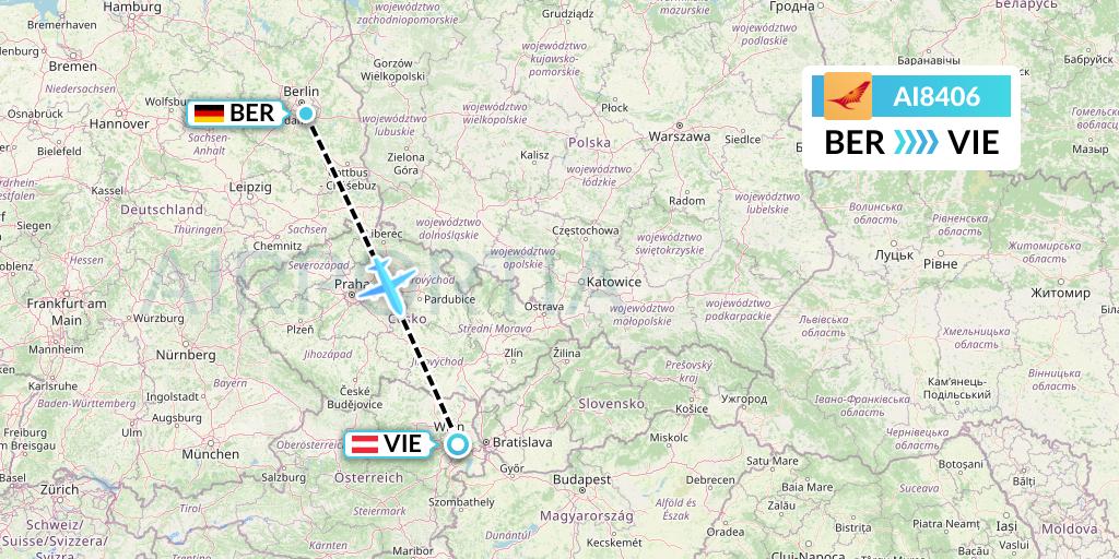 AI8406 Air India Flight Map: Berlin to Vienna