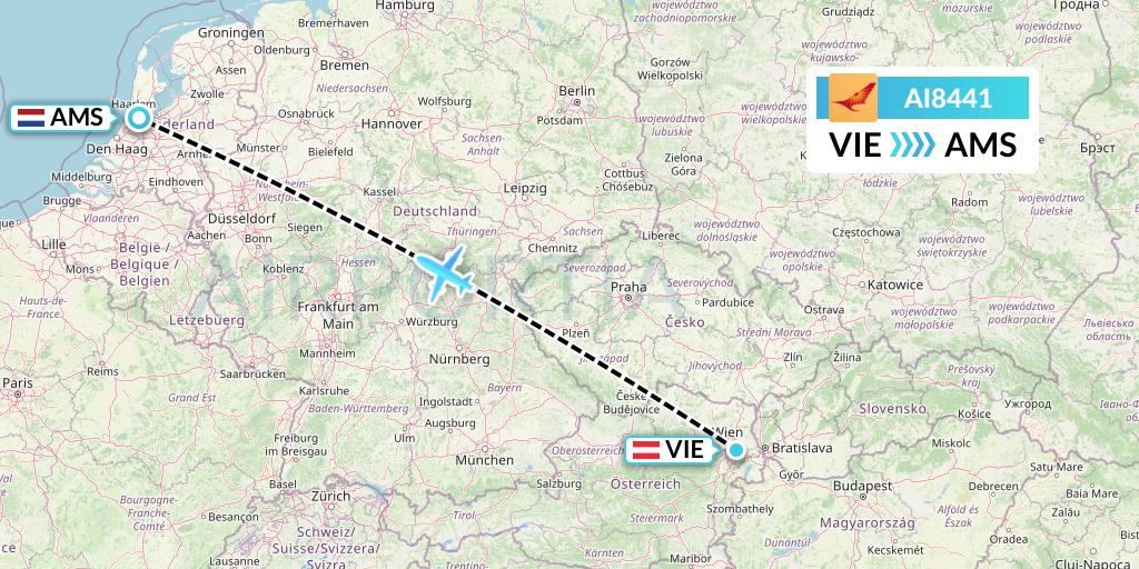 AI8441 Air India Flight Map: Vienna to Amsterdam