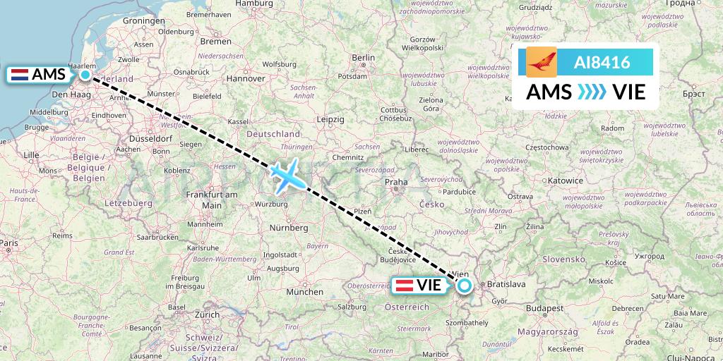 AI8416 Air India Flight Map: Amsterdam to Vienna