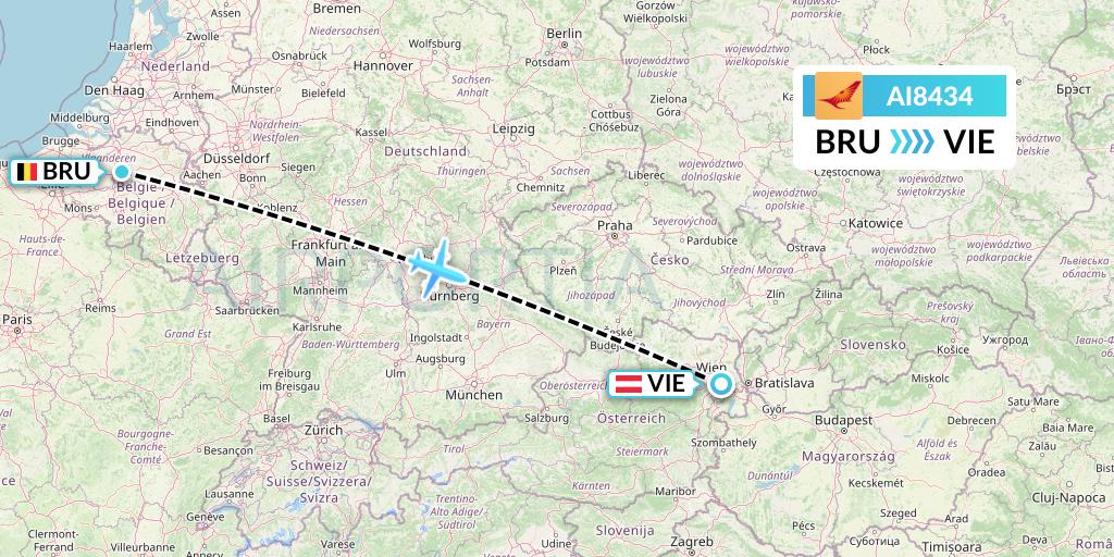 AI8434 Air India Flight Map: Brussels to Vienna