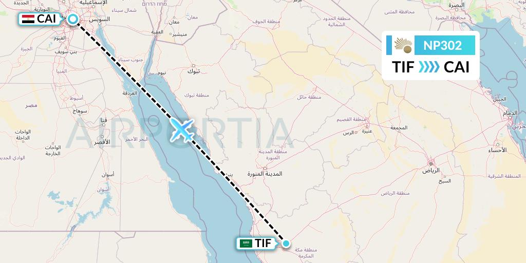 NP302 Nile Air Flight Map: Taif to Cairo