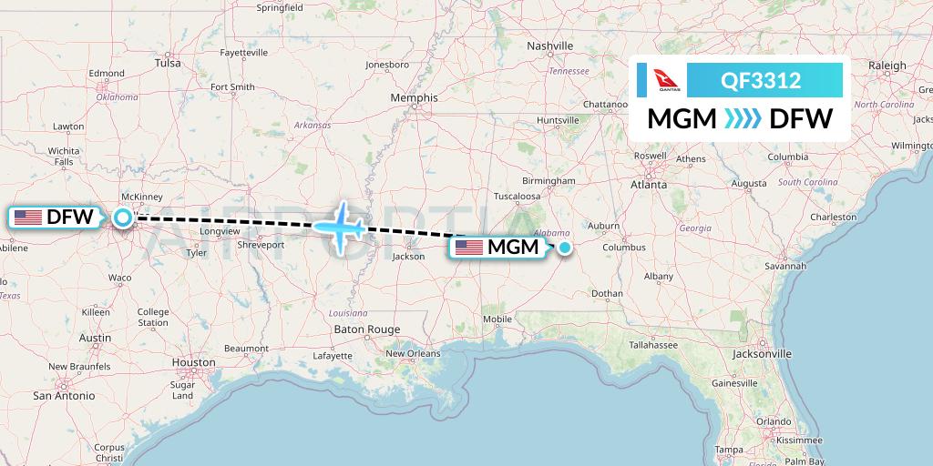 QF3312 Qantas Flight Map: Montgomery to Dallas