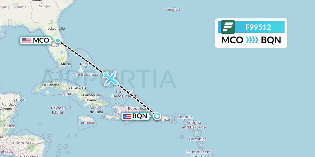 F99512 Frontier Airlines Flight Map: Orlando to Aguadilla