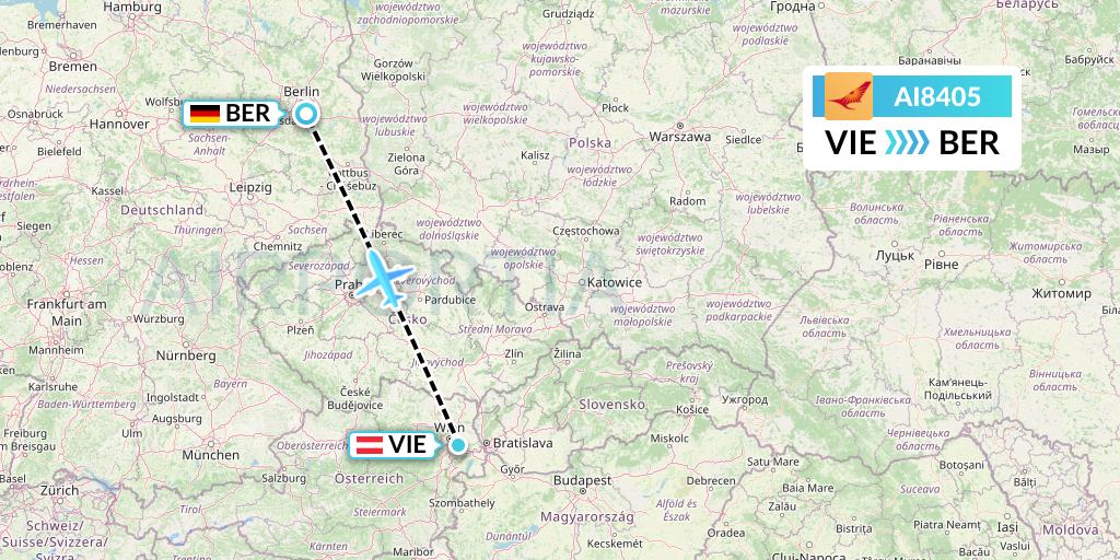 AI8405 Air India Flight Map: Vienna to Berlin
