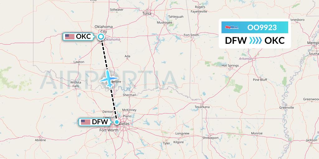 OO9923 SkyWest Airlines Flight Map: Dallas to Oklahoma City