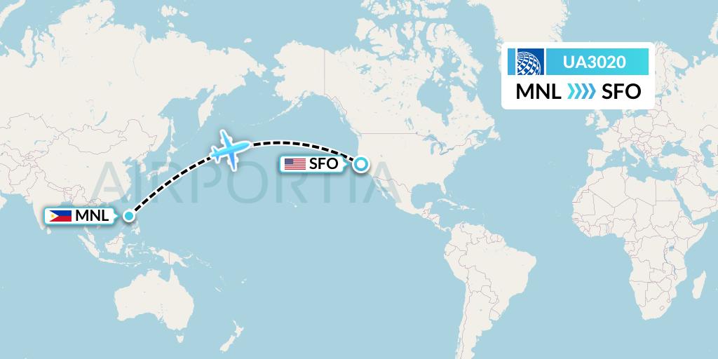 UA3020 United Airlines Flight Map: Manila to San Francisco