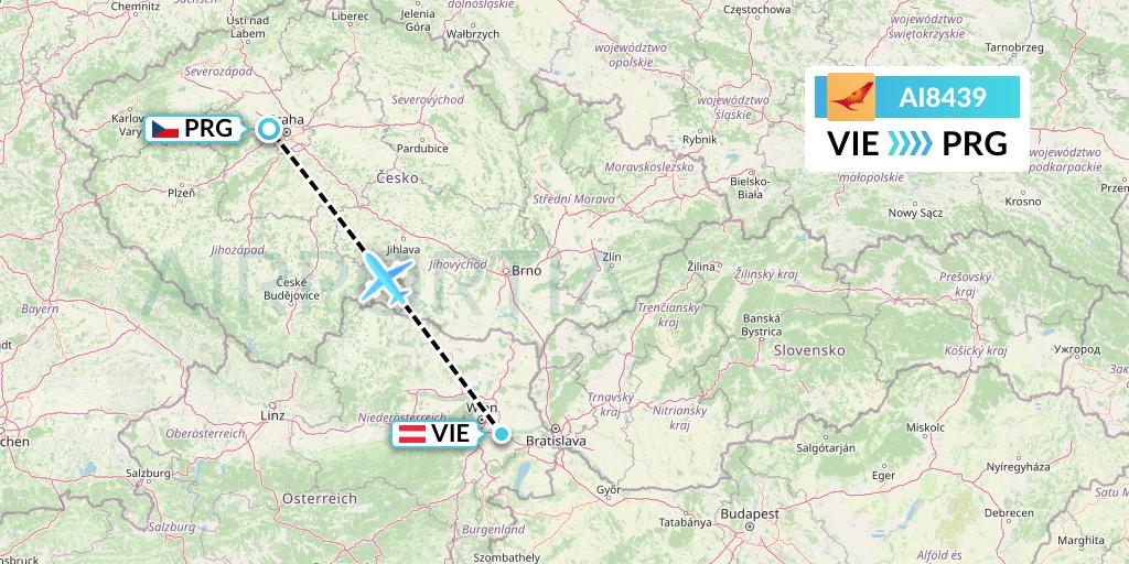 AI8439 Air India Flight Map: Vienna to Prague