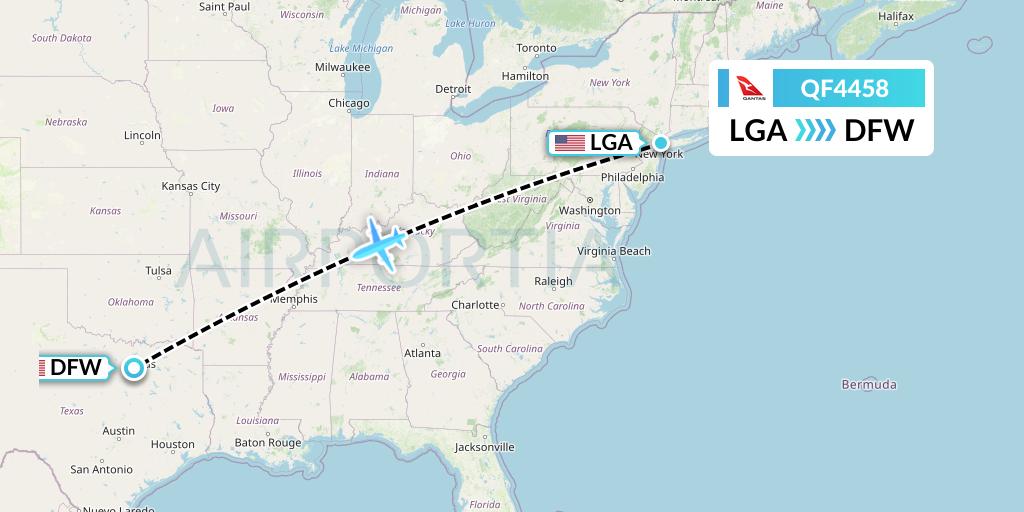 QF4458 Qantas Flight Map: New York to Dallas