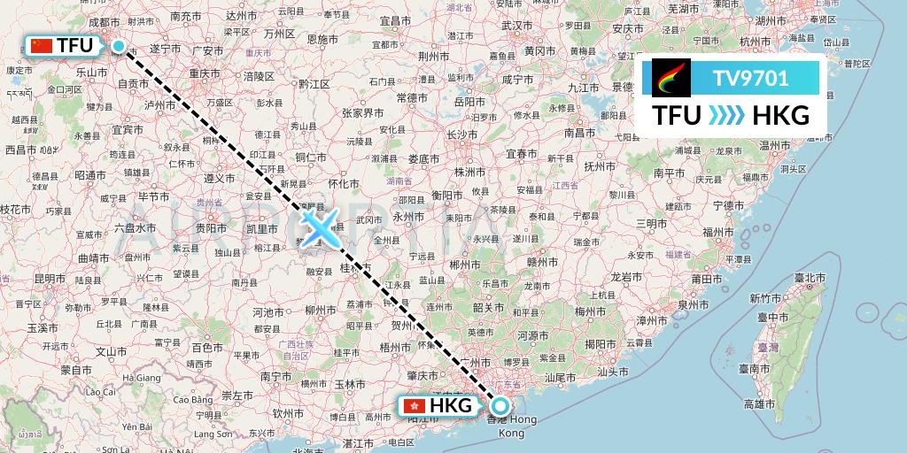 TV9701 Tibet Airlines Flight Map: Chengdu to Hong Kong