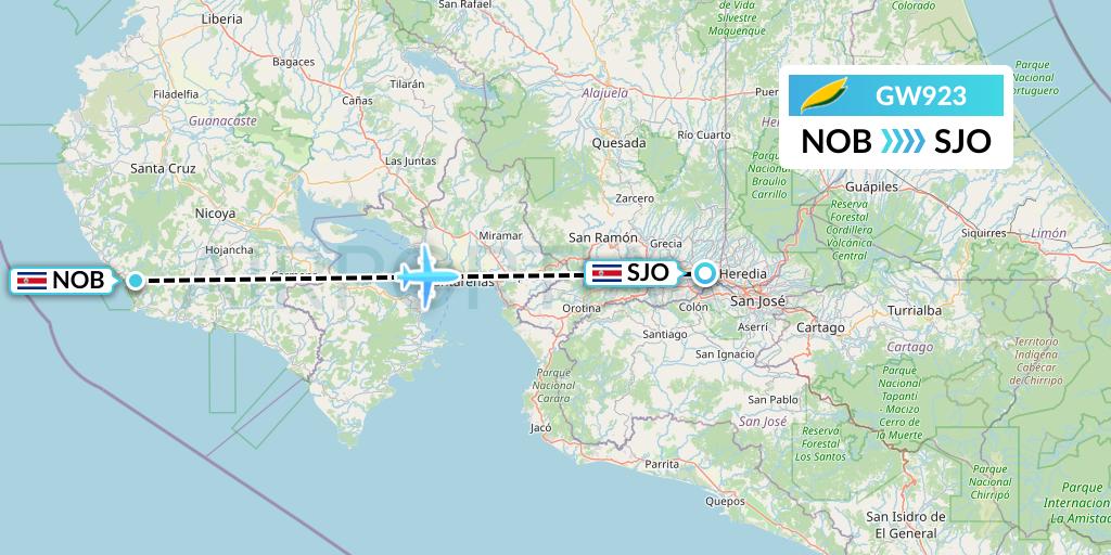 GW923 GetJet Airlines Flight Map: Nicoya to San Jose