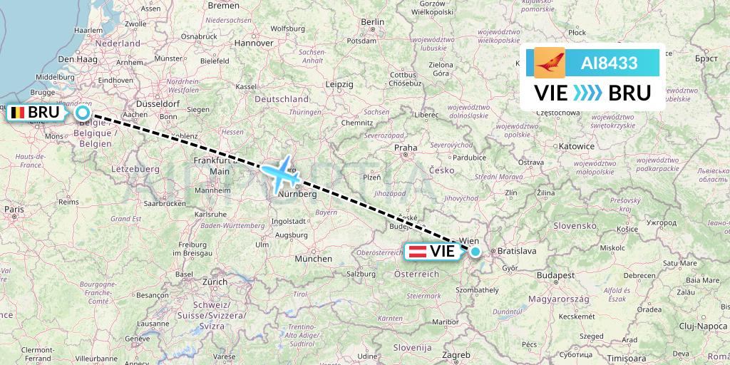 AI8433 Air India Flight Map: Vienna to Brussels