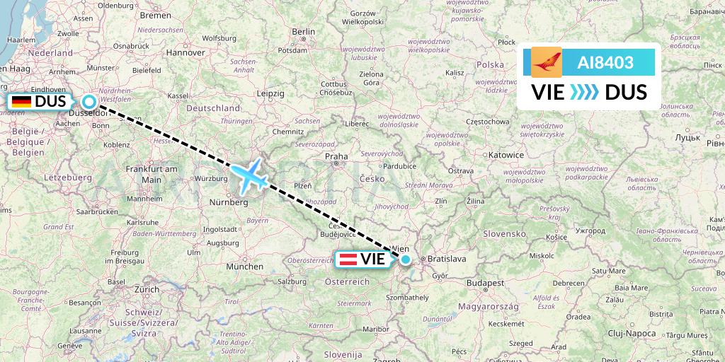AI8403 Air India Flight Map: Vienna to Dusseldorf