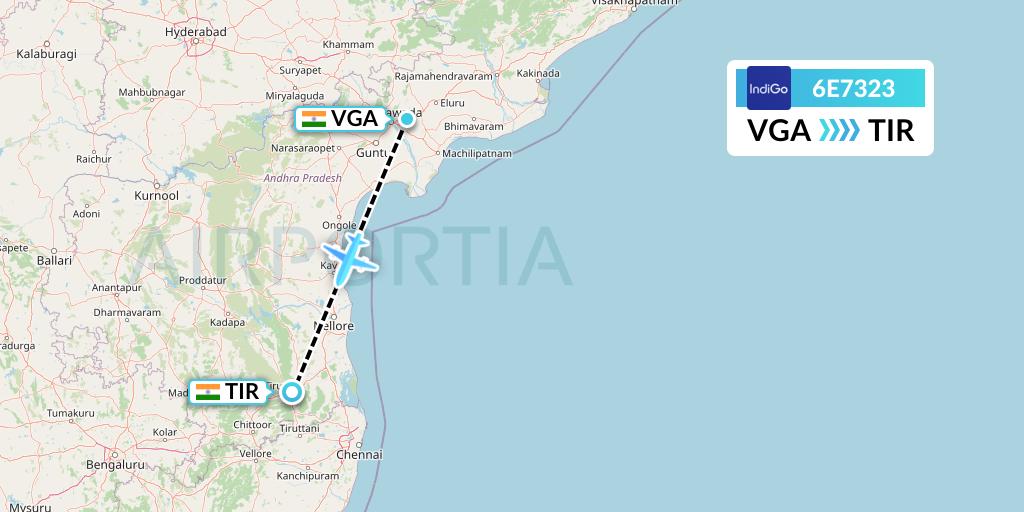 6E7323 IndiGo Airlines Flight Map: Vijayawada to Tirupati