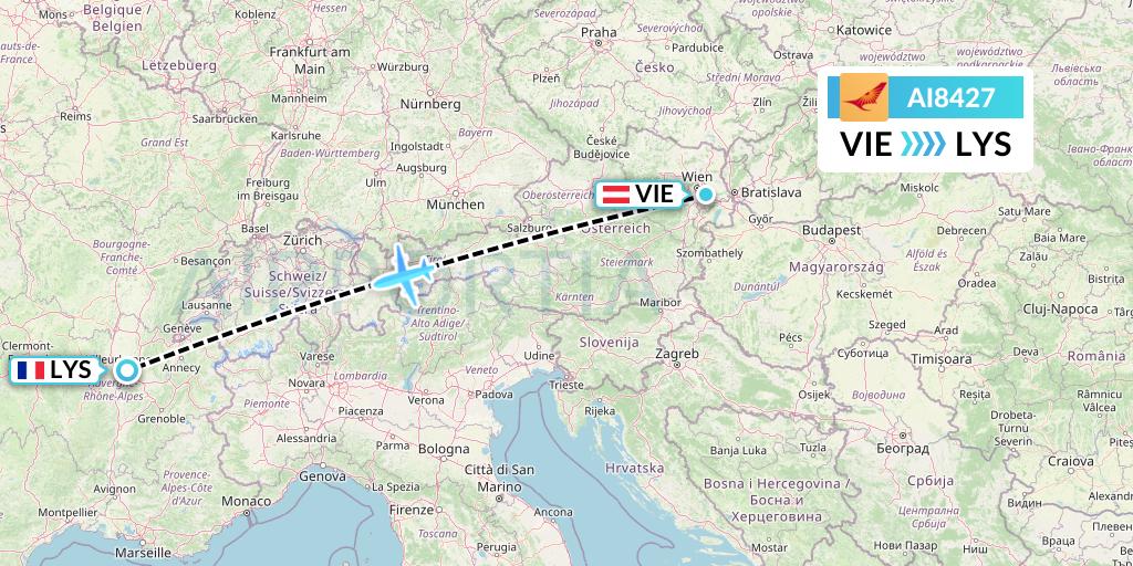 AI8427 Air India Flight Map: Vienna to Lyon