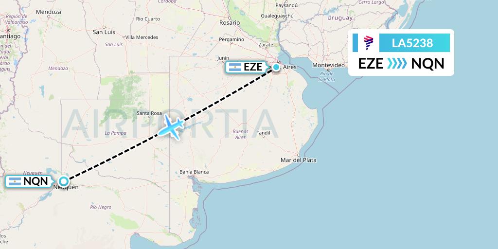 LA5238 LAN Airlines Flight Map: Buenos Aires to Neuquen