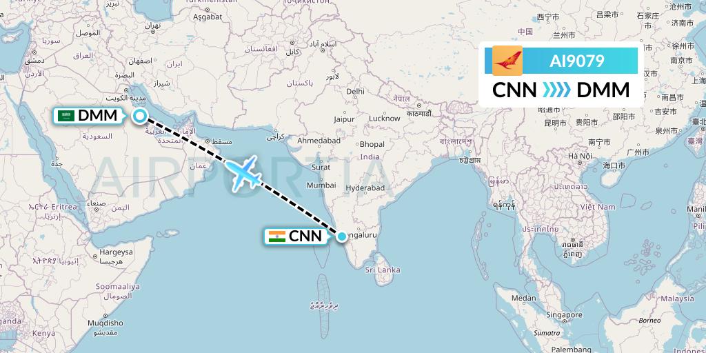 AI9079 Air India Flight Map: Mattannur to Dammam