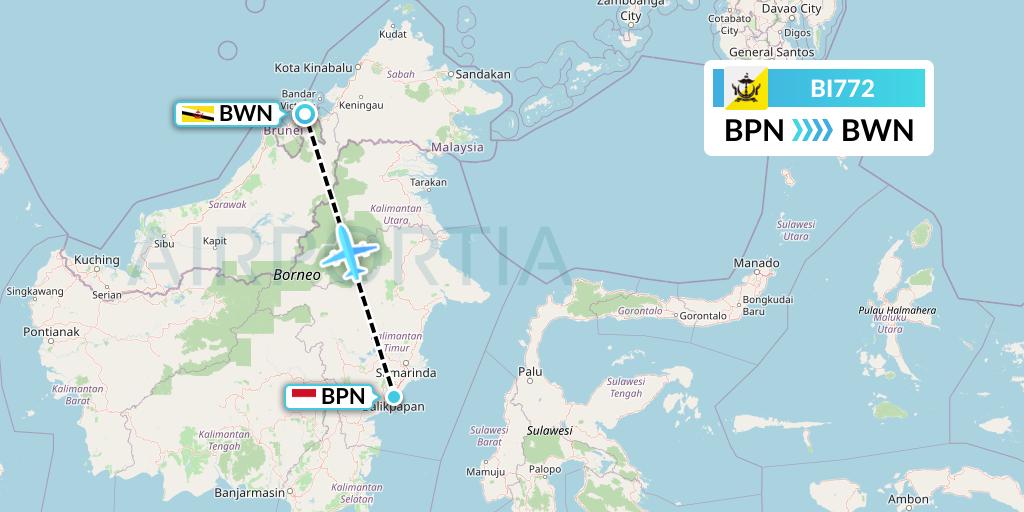 BI772 Royal Brunei Airlines Flight Map: Balikpapan to Brunei