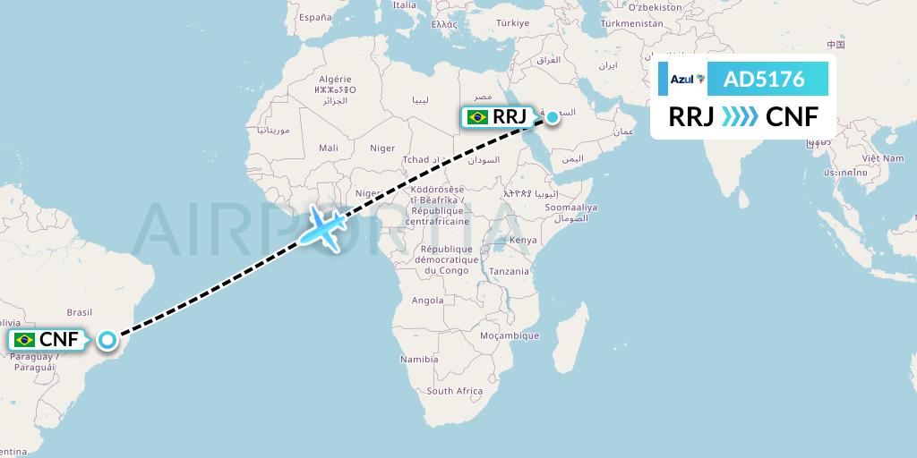 AD5176 Azul Brazilian Airlines Flight Map: Rio de Janeiro to Belo Horizonte