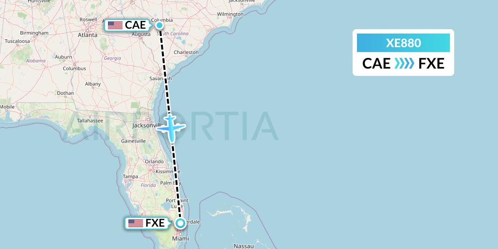XE880 Jsx Flight Map: Columbia to Fort Lauderdale