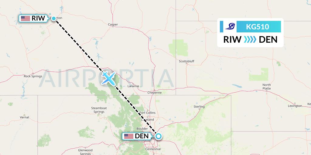 KG510 Key Lime Air Flight Map: Riverton to Denver