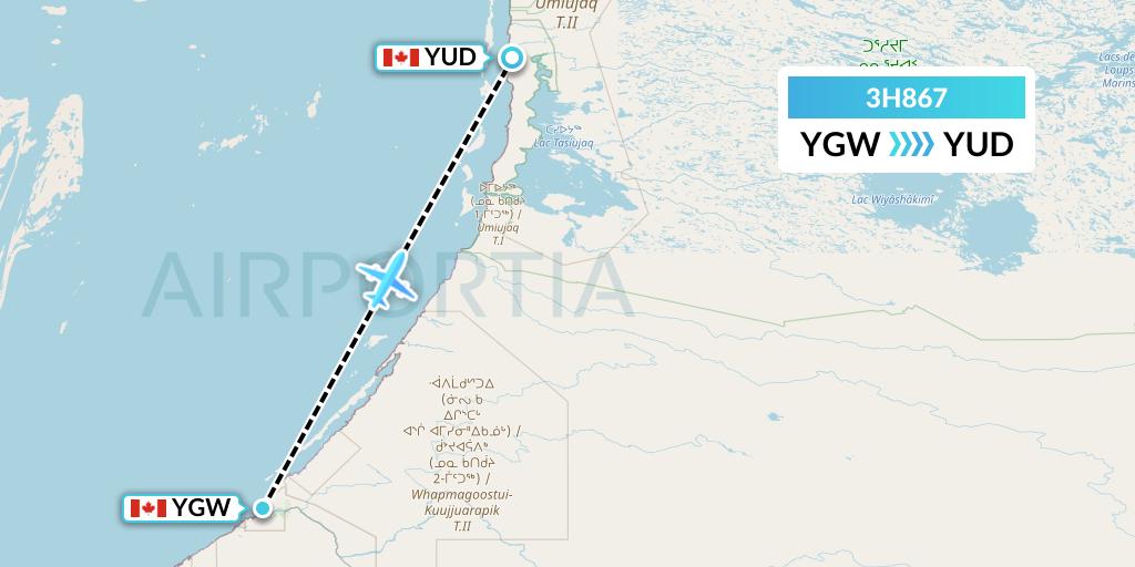 3H867 Air Inuit Flight Map: Kuujjuarapik to Umiujaq