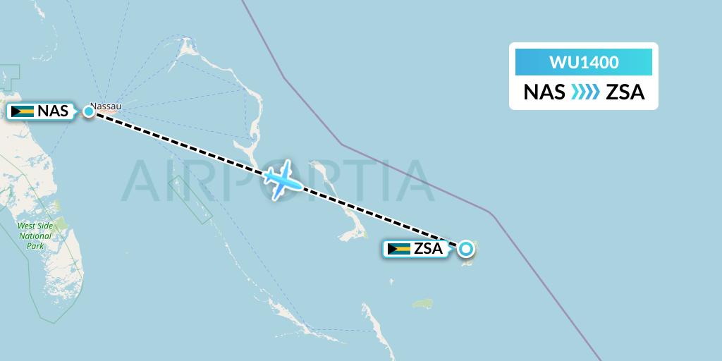 WU1400 Western Air Flight Map: Nassau to San Salvador