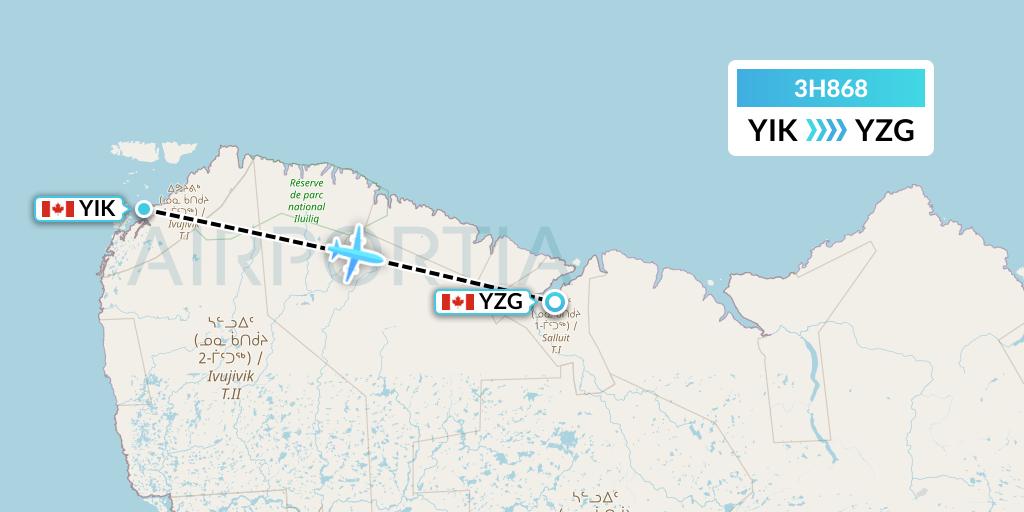3H868 Air Inuit Flight Map: Ivujivik to Salluit