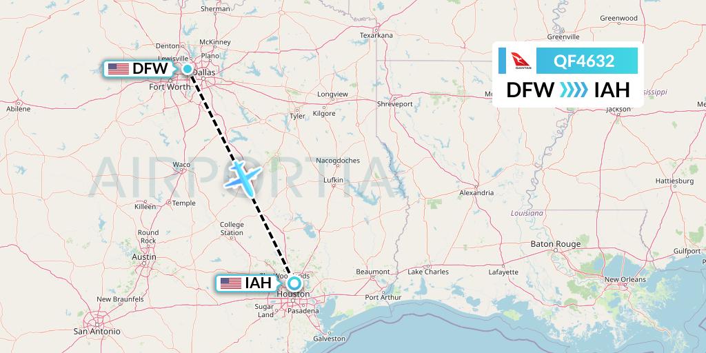 QF4632 Qantas Flight Map: Dallas to Houston