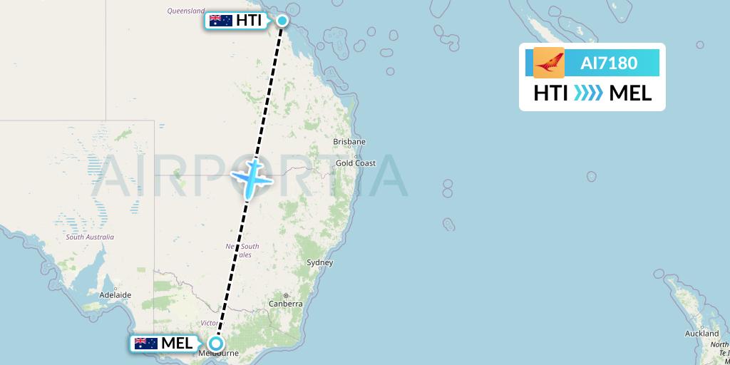 AI7180 Air India Flight Map: Hamilton Island to Melbourne