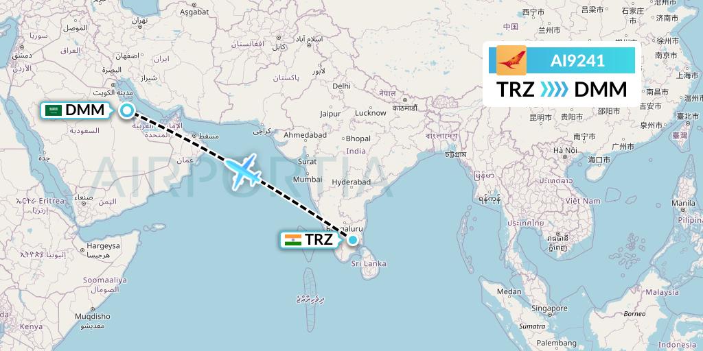 AI9241 Air India Flight Map: Tiruchirapalli to Dammam