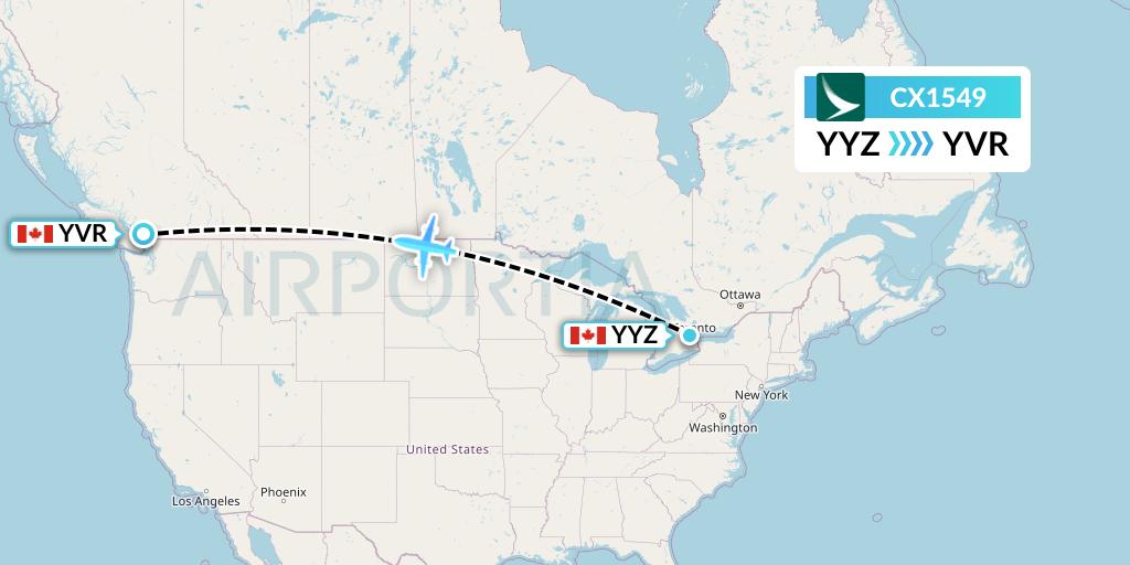 CX1549 Cathay Pacific Flight Map: Toronto to Vancouver