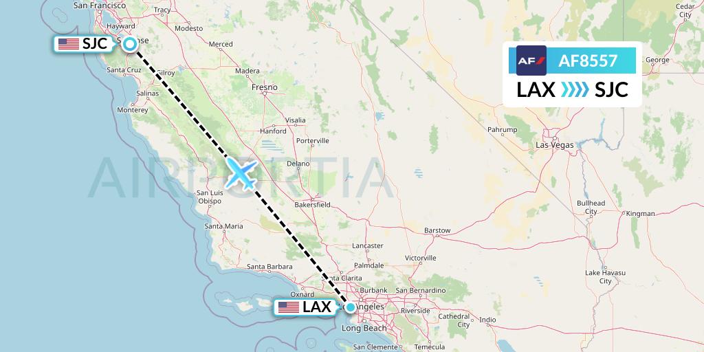 AF8557 Air France Flight Map: Los Angeles to San Jose