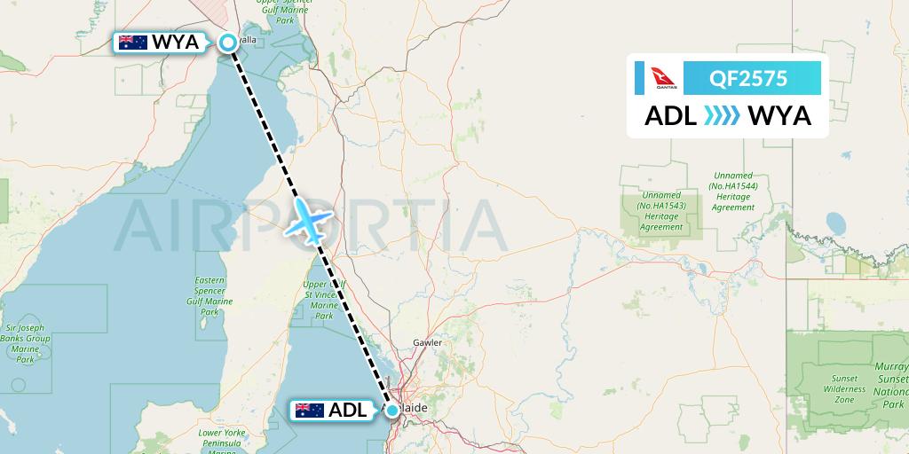 QF2575 Qantas Flight Map: Adelaide to Whyalla