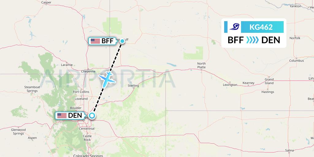 KG462 Key Lime Air Flight Map: Scottsbluff to Denver