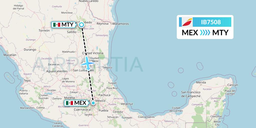 IB7508 Iberia Flight Map: Mexico City to Monterrey