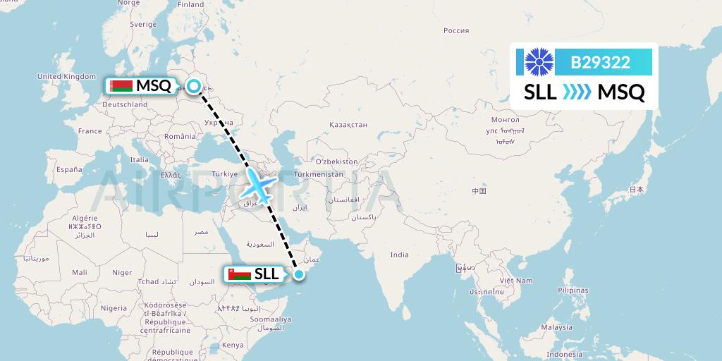 B29322 Belavia Flight Map: Salalah to Minsk