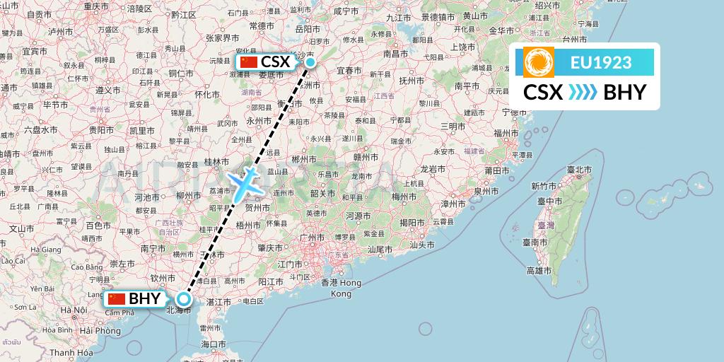 EU1923 Chengdu Airlines Flight Map: Changsha to Beihai