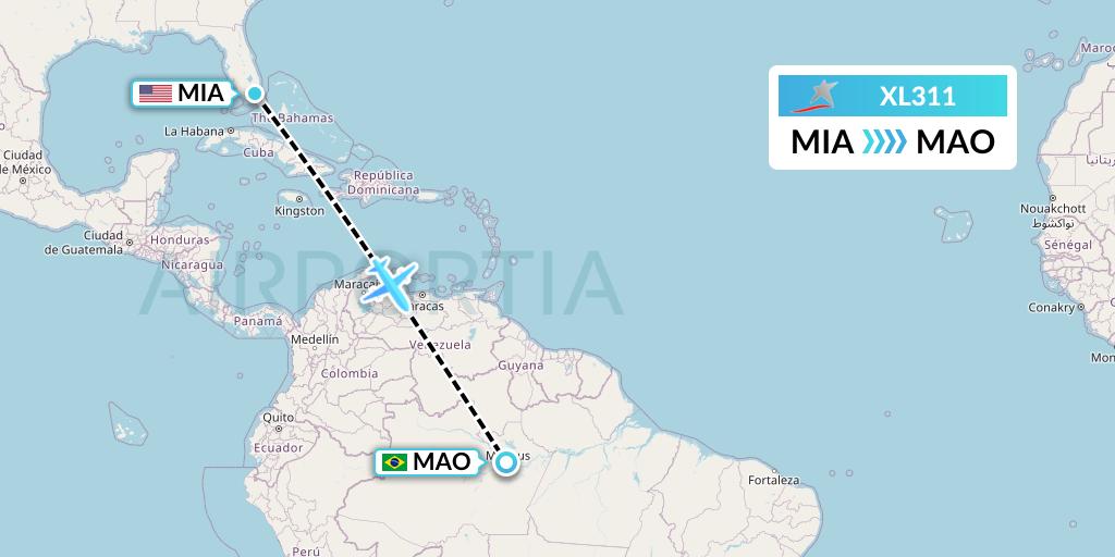 XL311 LATAM Airlines Ecuador Flight Map: Miami to Manaus