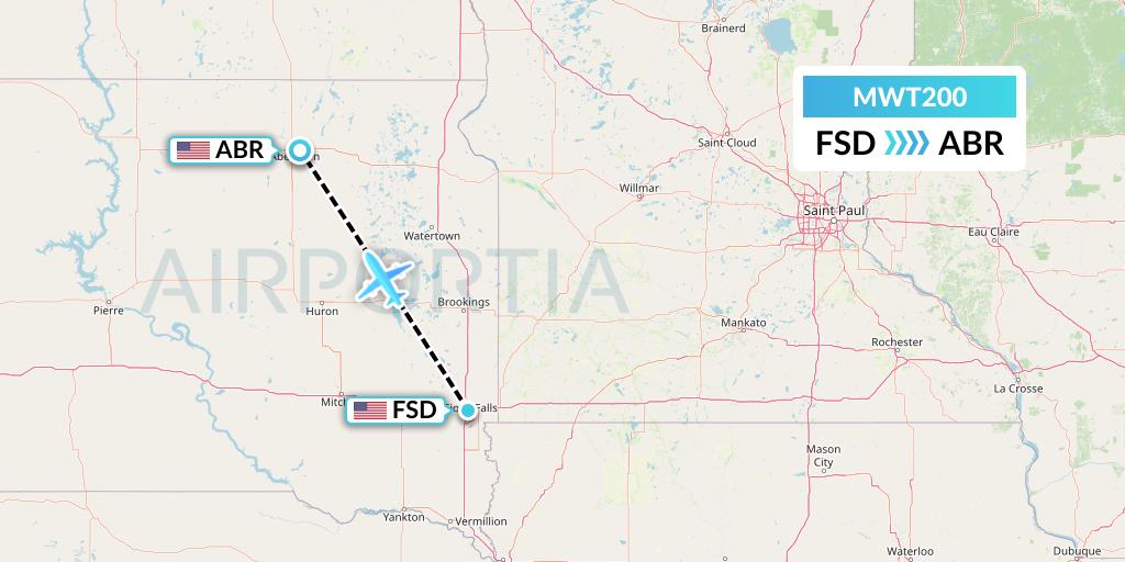 MWT200 Midwest Aviation Division Flight Map: Sioux Falls to Aberdeen