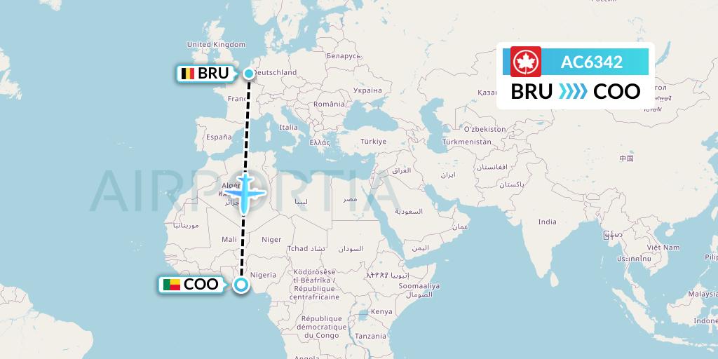 AC6342 Air Canada Flight Map: Brussels to Cotonou