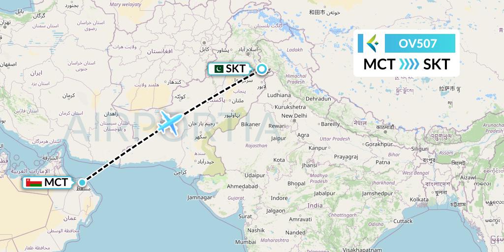 OV507 SalamAir Flight Map: Muscat to Sialkot