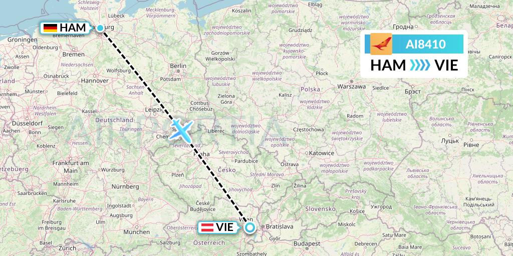 AI8410 Air India Flight Map: Hamburg to Vienna