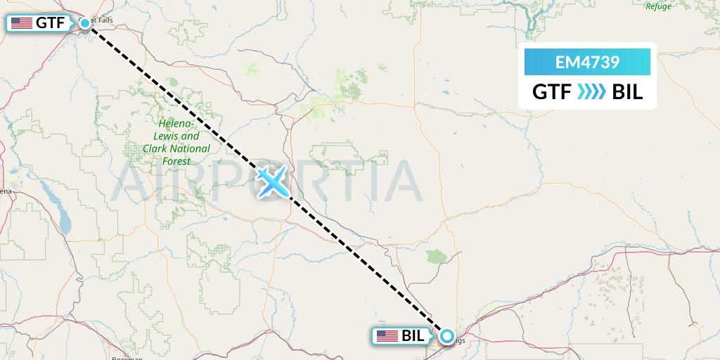 EM4739 Empire Airlines Flight Map: Great Falls to Billings
