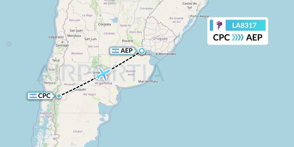 LA8317 LAN Airlines Flight Map: San Martin de los Andes to Buenos Aires