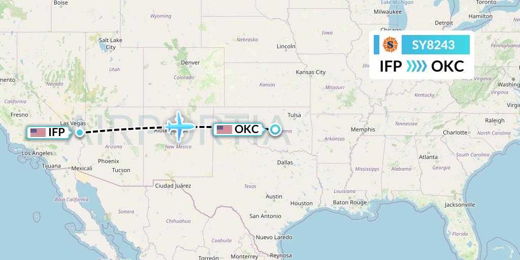 SY8243 Sun Country Airlines Flight Map: Bullhead City to Oklahoma City