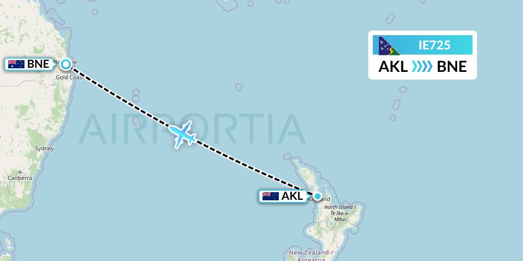 IE725 Solomon Airlines Flight Map: Auckland to Brisbane