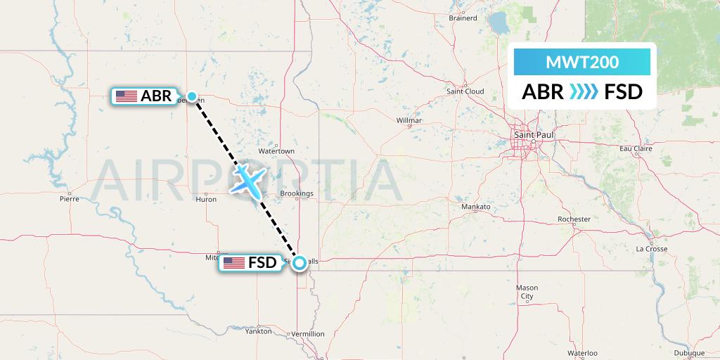 MWT200 Midwest Aviation Division Flight Map: Aberdeen to Sioux Falls