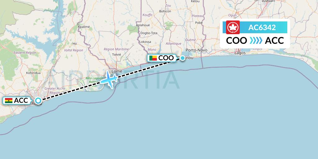 AC6342 Air Canada Flight Map: Cotonou to Accra